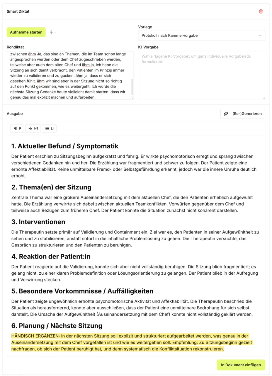 Ein frei gesprochenes Diktat und das daraus entstandene Sitzungsprotokoll nebeneinander