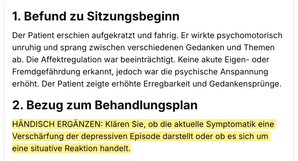 Das daraus entstandene Sitzungsprotokoll mit hervorgehobener Leerstelle